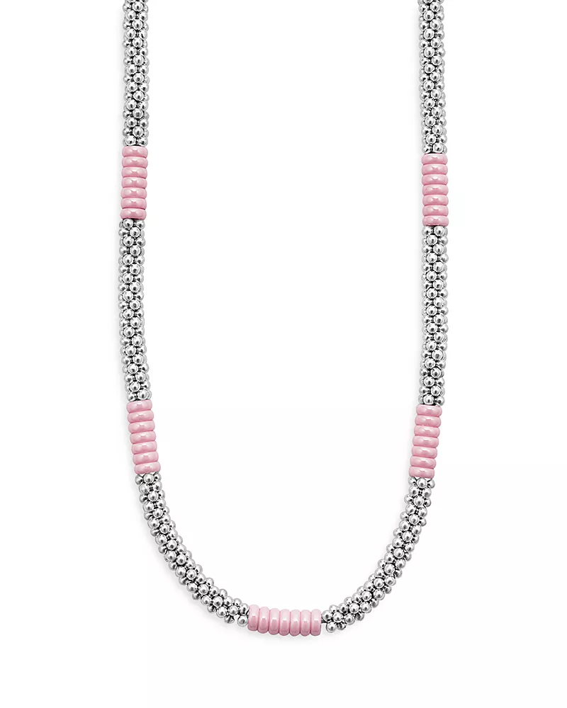 Lagos Sterling Silver Pink Caviar Pink Ceramic Bead Station Necklace, 16