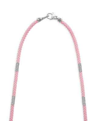 Sterling Silver Pink Caviar Pink Ceramic Bead Collar Necklace, 18"
