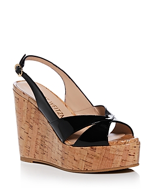 Shop Stuart Weitzman Women's Carmen Wedge Platform Sandals In Black