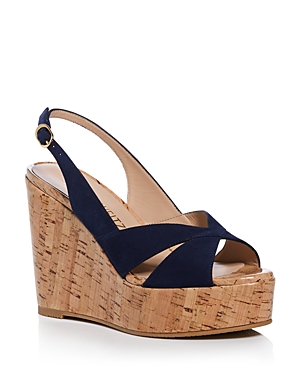 Shop Stuart Weitzman Women's Carmen Wedge Platform Sandals In Nice Blue