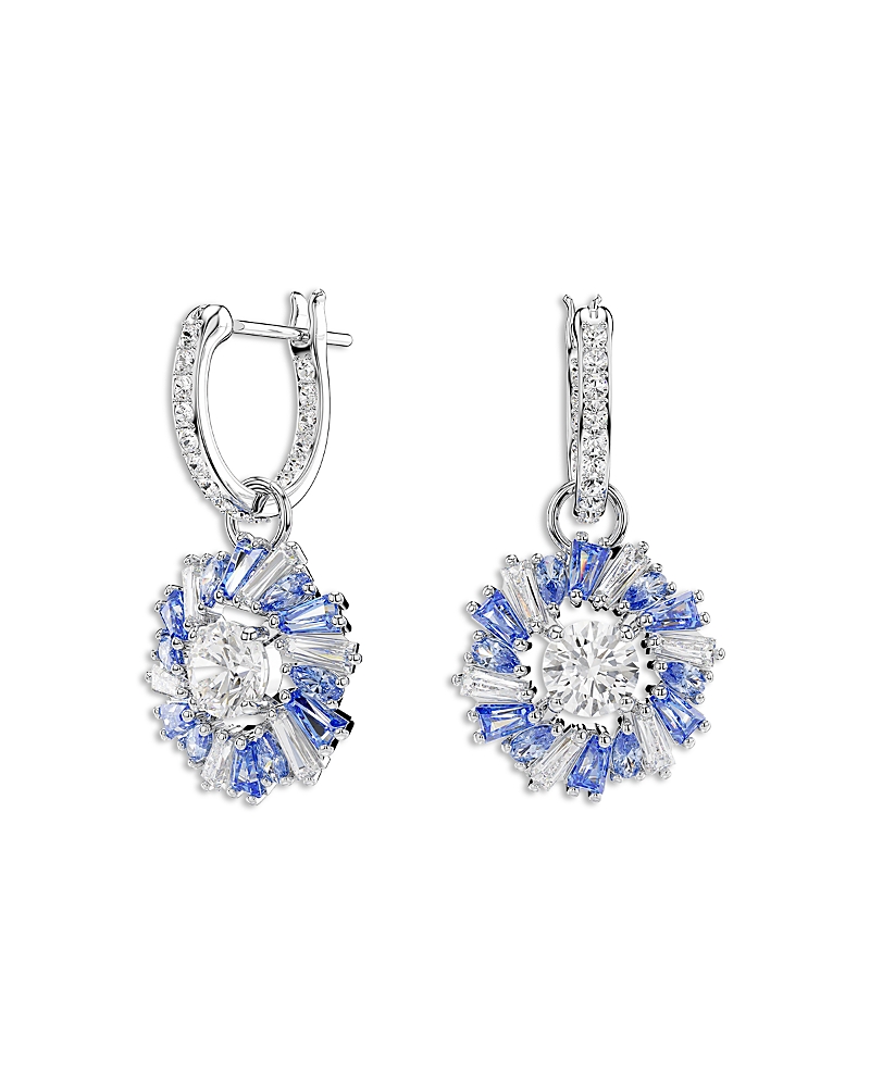 Swarovski Idyllia E Pierced Earrings Mini Hoop Rhodium Shiny Blue In Blue/silver