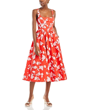 Shop Wayf Desi Corset Midi Dress In Tomato Rose