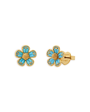 Shop Kate Spade New York Fleurette Stud Earrings In Blue/gold