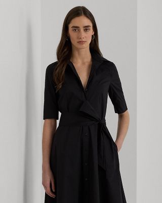 Cotton Blend Elbow Sleeve Shirt Dress