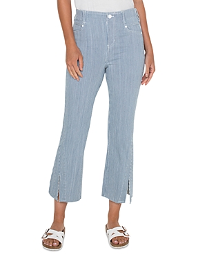 Shop Liverpool Los Angeles Gia Glider High Rise Crop Flare Leg Jeans In Chambray Stripe