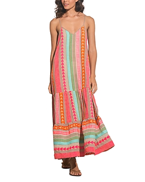 Shop Elan Cotton Tiered Maxi Dress In Neon Multi