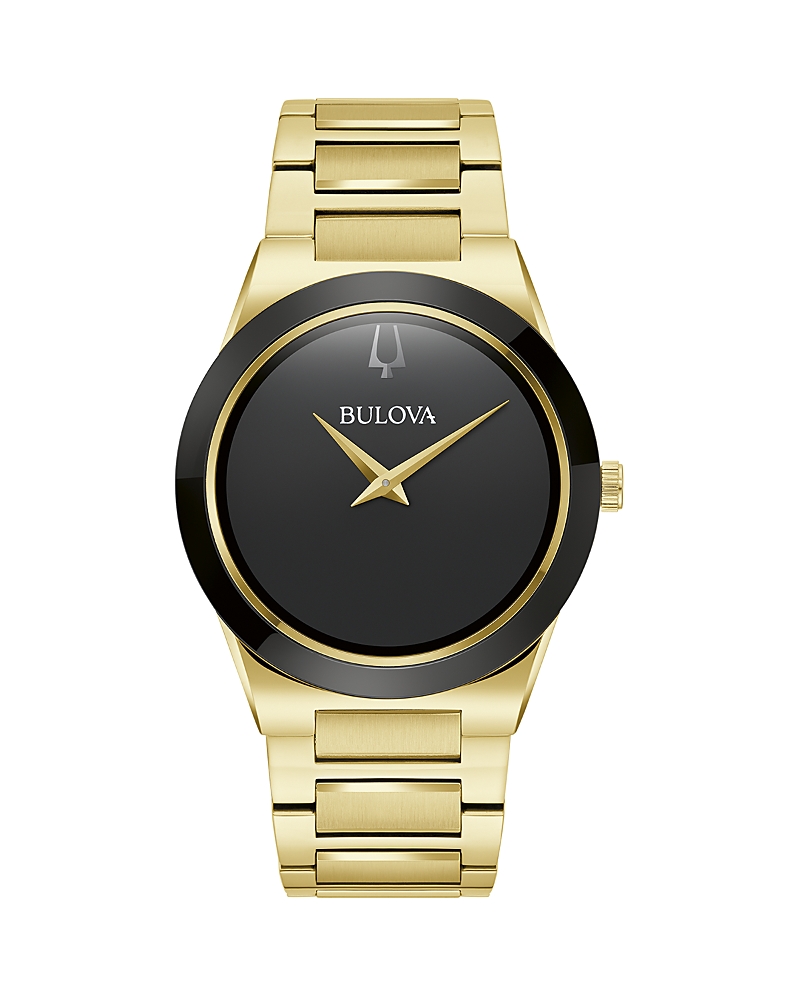 Bulova Mens Gold Tone Stainless Steel Bracelet Watch 97a183 In Black/gold