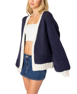 Contrast Chunky Knit Cardigan