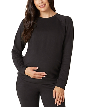 Shop Beyond Yoga Raglan Sleeve Maternity Sweatshirt In Black