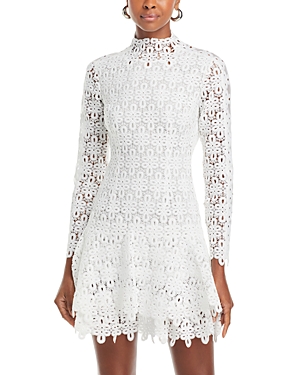 Shop Simkhai Joy Lace Mock Neck Mini Dress In White