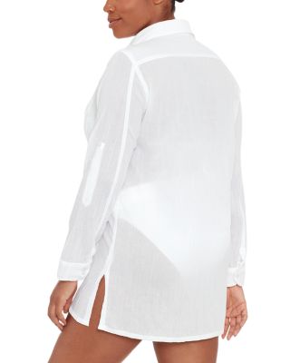 Crushed Cotton Camp Shirt Swim Cover-Up