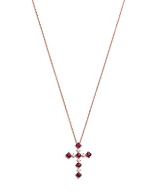 Bloomingdale's Fine Collection Ruby & Diamond Cross Pendant Necklace in 14K Rose Gold, 18