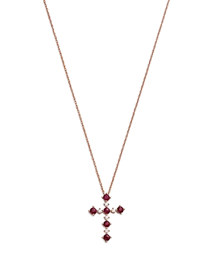 Bloomingdale's Ruby & Diamond Cross Pendant Necklace in 14K Rose Gold, 18