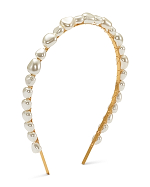Shop Lelet Ny Aria Faux Pearl Headband In White/gold
