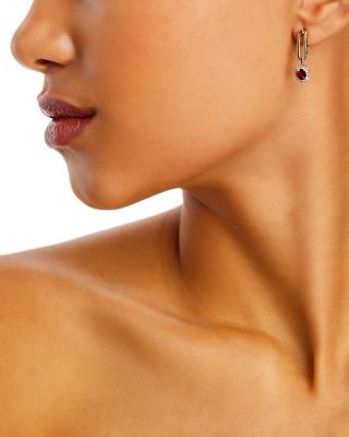 Ruby & Diamond Halo Drop Earrings in 14K Yellow Gold