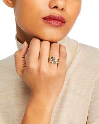 Emerald & Diamond Triple Row Statement Ring in 14K Yellow Gold 