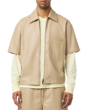 Shop Hudson Short Sleeve Zip Front Shirt In Sandy