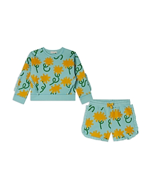 Shop Stella Mccartney Girls' Sunflower Sweatshirt & Shorts Set - Little Kid In Blue