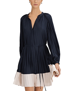 Shop Reiss Gabby Pleated Color Blocked Dress In Navy/blush