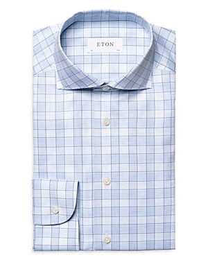 Shop Eton Contemporary Fit Melange Plaid Shirt In Light Blue