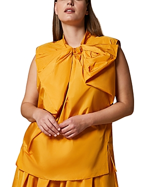 Shop Marina Rinaldi Bow Front Taffeta Top In Gold