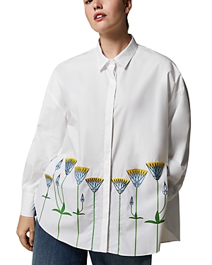 Shop Marina Rinaldi Embroidered Oversized Cotton Poplin Shirt In Optical White