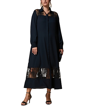 Shop Marina Rinaldi Embroidered Tulle Inset Shirt Dress In Midnight Blue