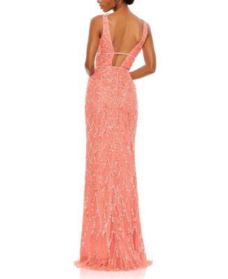 Sequined Plunge Neck Sleeveless Column Gown