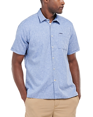 Shop Barbour Nelson Tailored Fit Short Sleeve Button Down Shirt In Blue