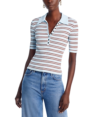 A.l.c Sydney Striped Knit Polo Top In Ice Water/sequioa