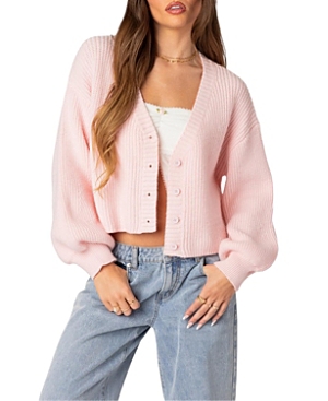 Shop Edikted Sabrina Chunky Knit Cropped Cardigan In Light Pink