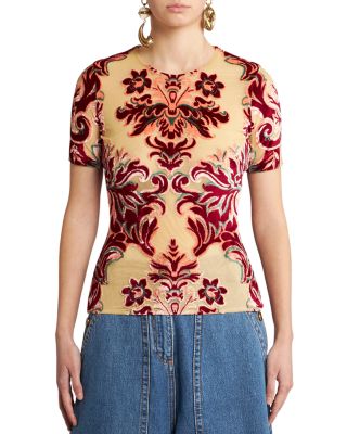 Etro - Flocked Mesh Short Sleeve Top