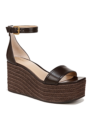 Shop Veronica Beard Women's Gianna Leather Platform Wedge Espadrille Sandals In Cacao