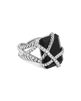 David Yurman Cable Wrap Ring in Sterling Silver with Black Onyx & Diamonds, 0.60 ct. t. w.