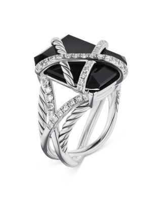 Cable Wrap Ring in Sterling Silver with Black Onyx or Crystal & Diamonds, 0.60 tcw