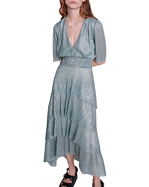 Shop Maje Ruffinivert Dress In Silver