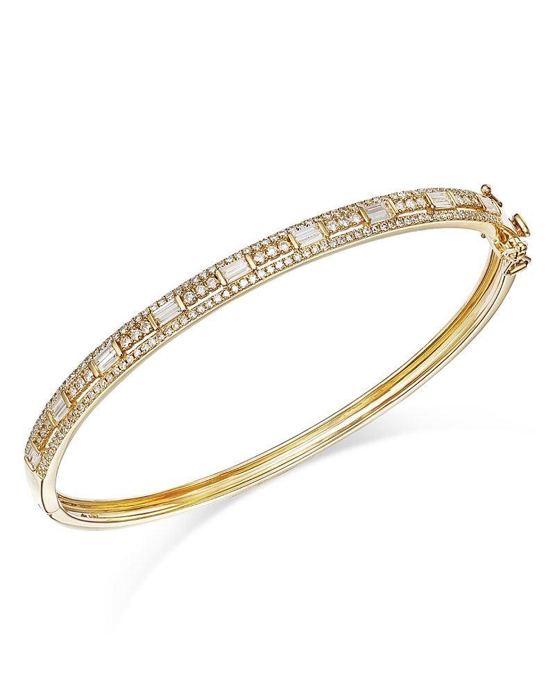 Bloomingdale's Fine Collection Diamond Round & Baguette Bangle Bracelet in 14K Yellow Gold, 1.0 tcw