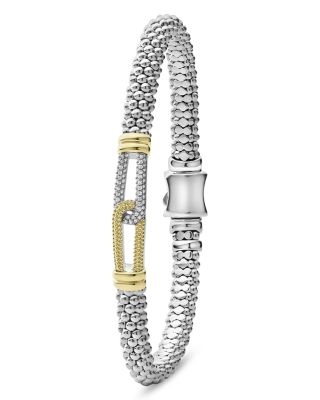 18K Yellow Gold & Sterling Silver Caviar Lux Diamond Interlocking Loop Caviar Bead Clip Bracelet - Exclusive