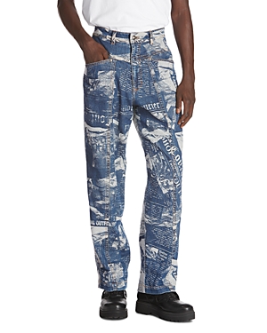 Shop Versace Jeans Couture Magazine Print Straight Fit Jeans In Indigo
