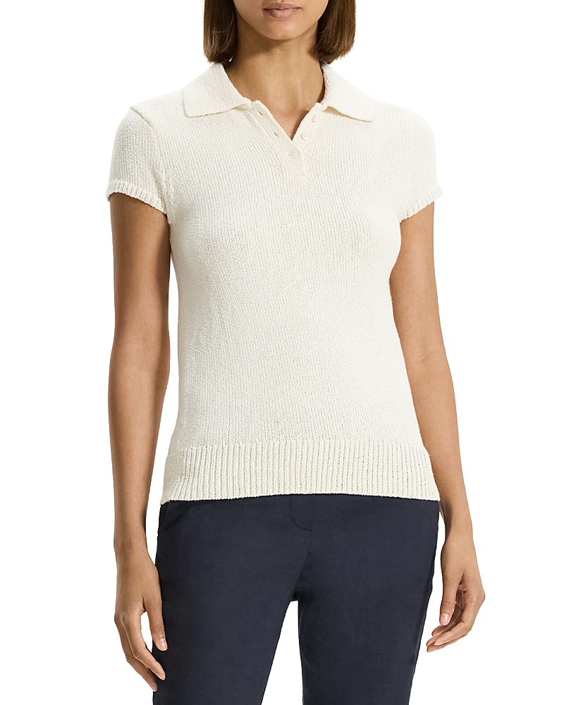 Theory Cap-sleeve Cotton And Merino Wool Polo Top In Off White