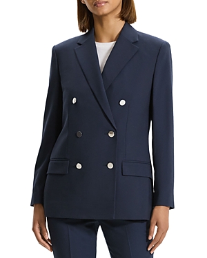Theory Boxy Double-breasted Wool-blend Jacket In Nocturne Navy