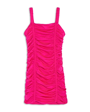 Shop Katiejnyc Girls' Tween Scarlett Nylon Stretch Ruched Party Dress - Big Kid In Neon Pink