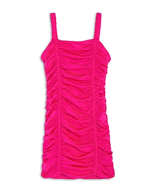 Shop Katiejnyc Girls' Scarlett Nylon Stretch Ruched Party Dress - Big Kid In Neon Pink