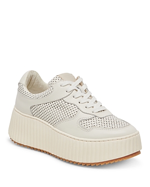 Shop Dolce Vita Women's Dashia Lace Up Sneakers In White Perforated Leather