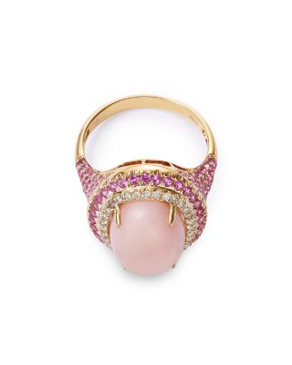Pink Opal, Pink Sapphire & Diamond Statement Ring in 14K Yellow Gold