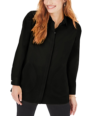 Foxcroft Cici Non-iron Stretch Tunic Shirt In Black