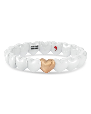Shop Roberto Demeglio 18k Rose Gold White Ceramic Heart Stretch Bracelet In White/rose Gold