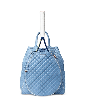 Shop Mz Wallace Doubles Tennis Convertible Backpack In Cornflower/pebble Liquid/silver