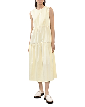 Shop Peserico Sleeveless Tiered Dress In Straw Yellow