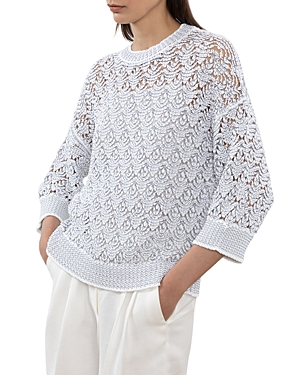 Shop Peserico Open Knit Sweater In White And Green